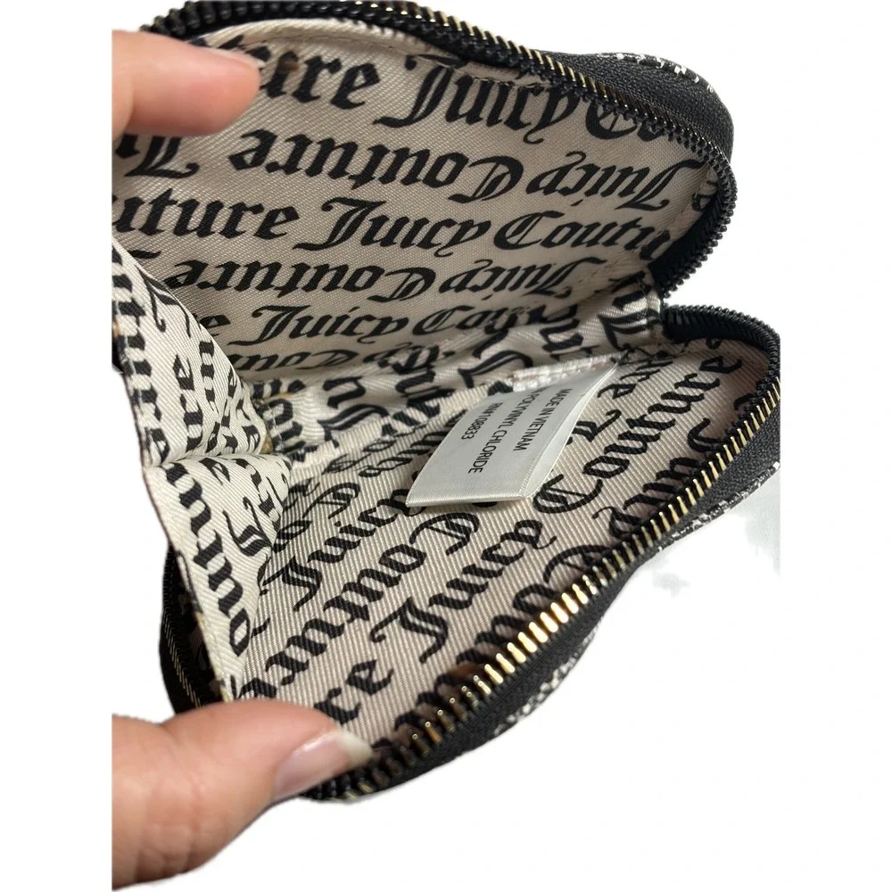 Vtg Y2K Juicy Couture Heart Wristlet Coin Purse Gothic Monogram Black Grey 2000s
